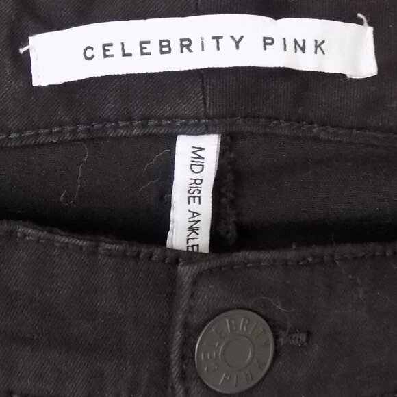 Celebrity Pink Alluvion Mid-Rise Ankle Skinny Jeans Size 14 Black Distressed - Picture 4 of 6